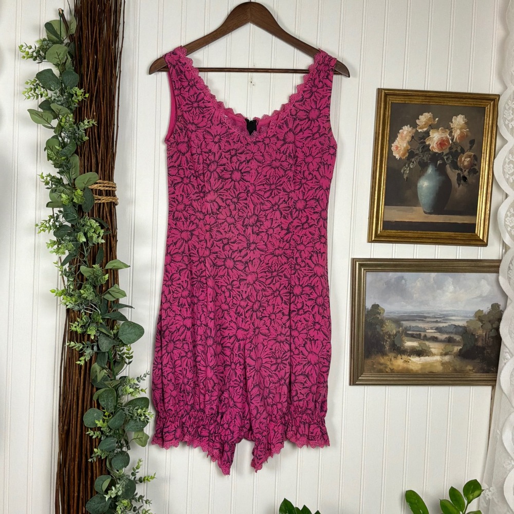 Garron Romper Womens Small Pink Vintage Floral Lace Trim Sleeveless